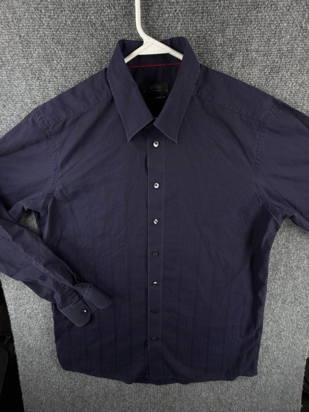 Eton Ganghester Button Up Cotton 17 Contemporary Striped Dark Purple ***